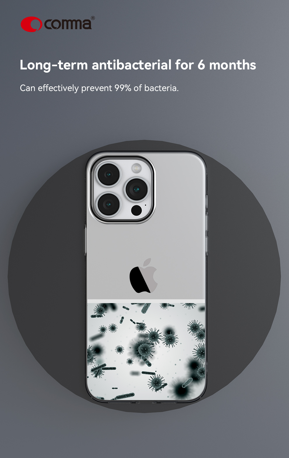 Husa Comma Hard Jacket Iphone 15 Pro - Transparenta Antibacteriana - 2 | YEO